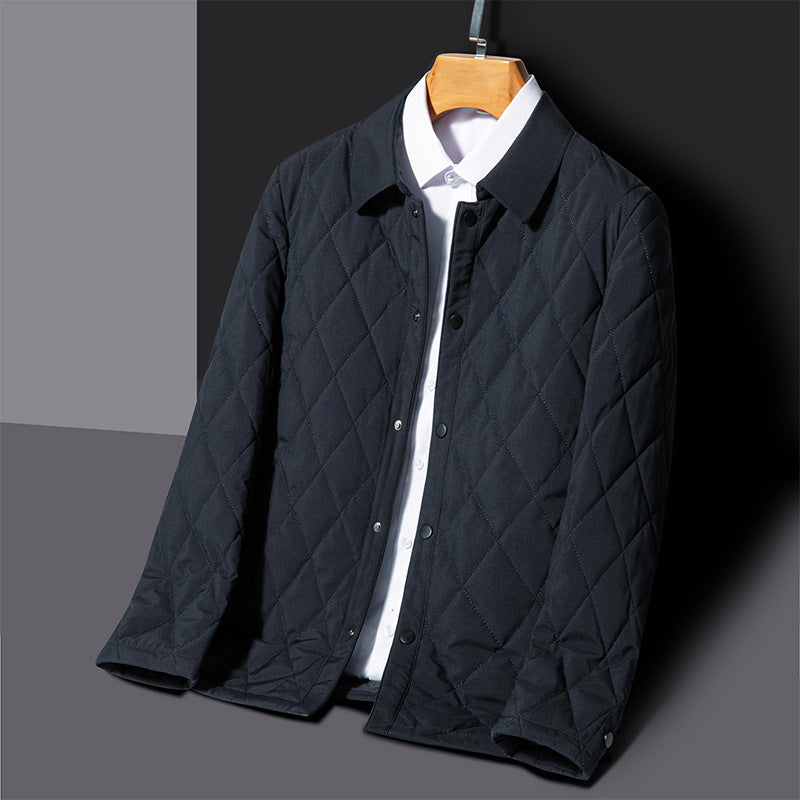 Men’s Quilted Jacket – Regular Fit – Diamond Pattern – Snap Button – Hip Length