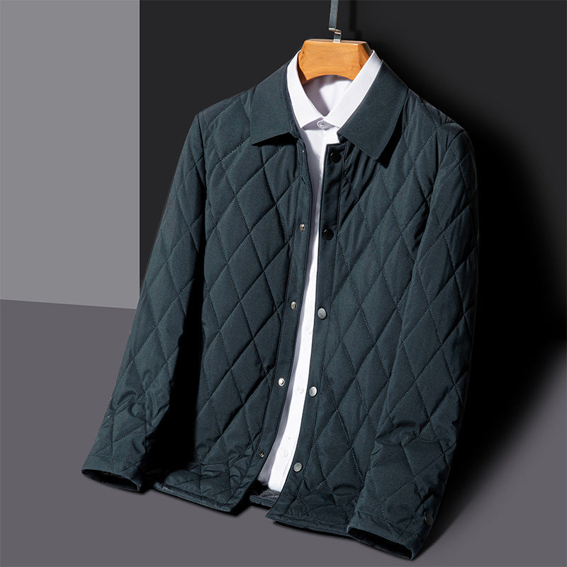 Men’s Quilted Jacket – Regular Fit – Diamond Pattern – Snap Button – Hip Length