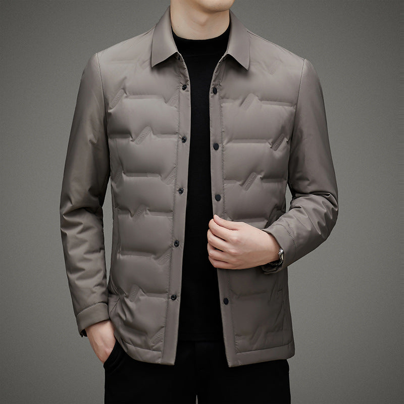 Men’s Down Jacket – Slim Fit – Quilted – Water-Resistant – Button Front – Waist-Length