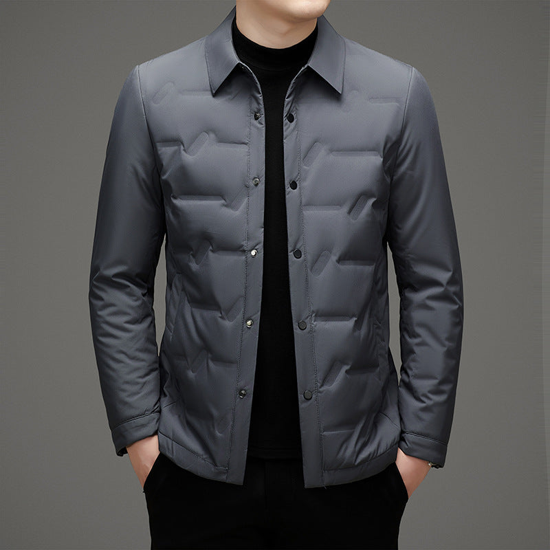 Men’s Down Jacket – Slim Fit – Quilted – Water-Resistant – Button Front – Waist-Length