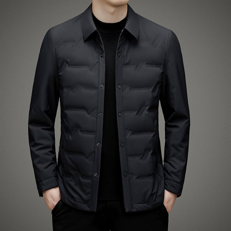 Men’s Down Jacket – Slim Fit – Quilted – Water-Resistant – Button Front – Waist-Length