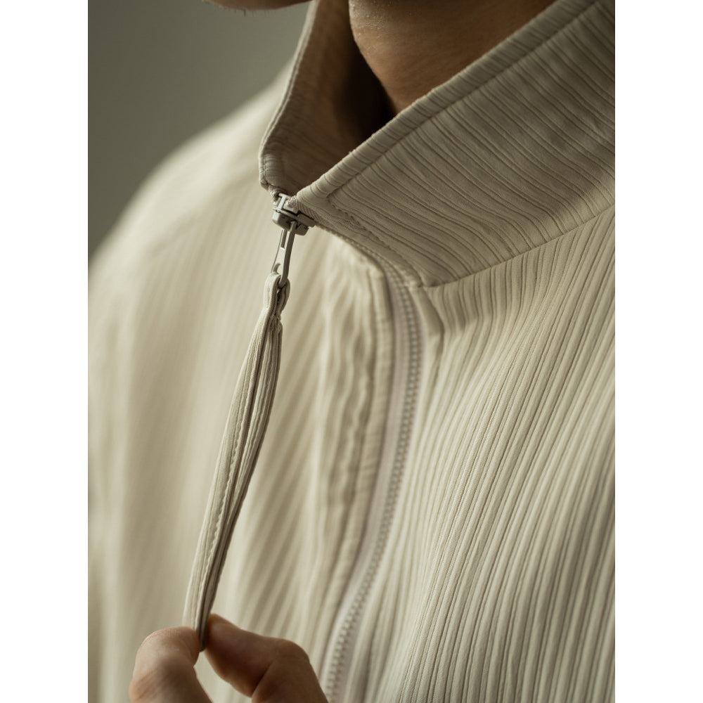 Men’s Jacket – Relaxed Fit – Ribbed Texture – Stand Collar – Zip Front – Side Pockets