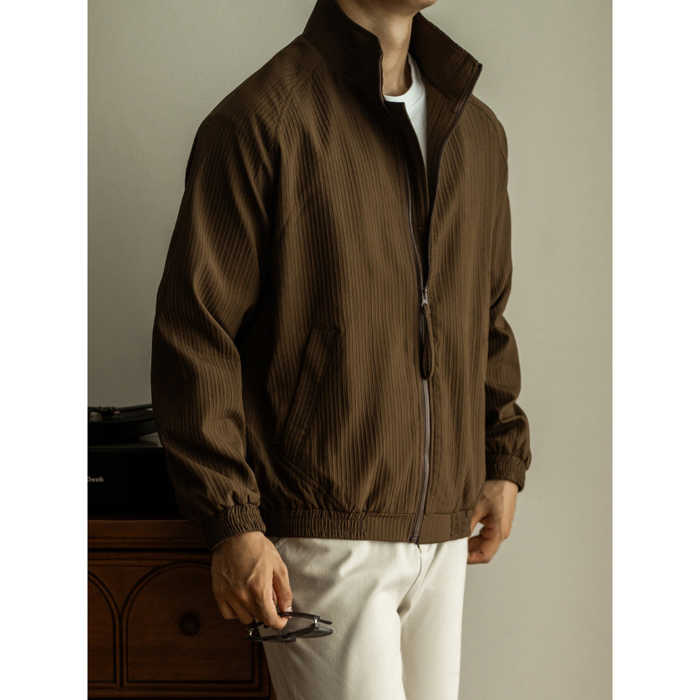 Men’s Jacket – Relaxed Fit – Ribbed Texture – Stand Collar – Zip Front – Side Pockets