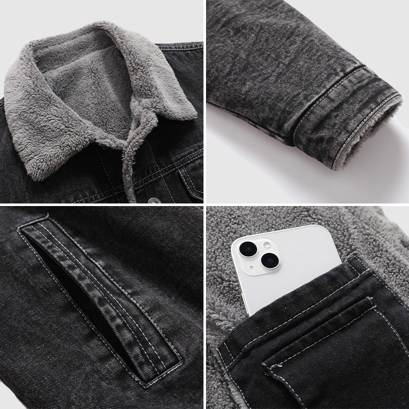 Men’s Jacket – Shearling Lined – Rugged Denim Look – Classic Fit – Warm Casual Wear