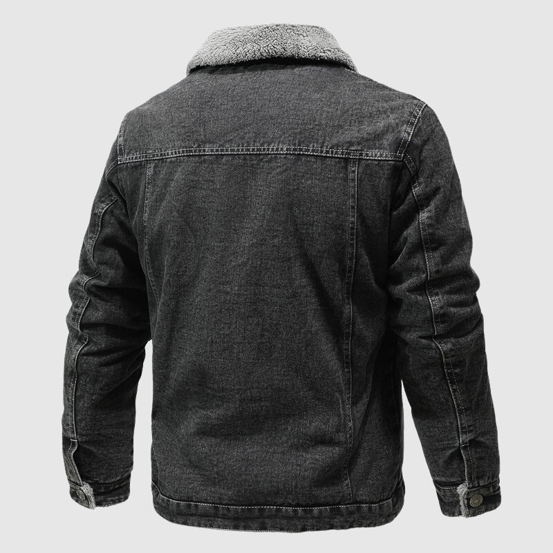 Men’s Jacket – Shearling Lined – Rugged Denim Look – Classic Fit – Warm Casual Wear