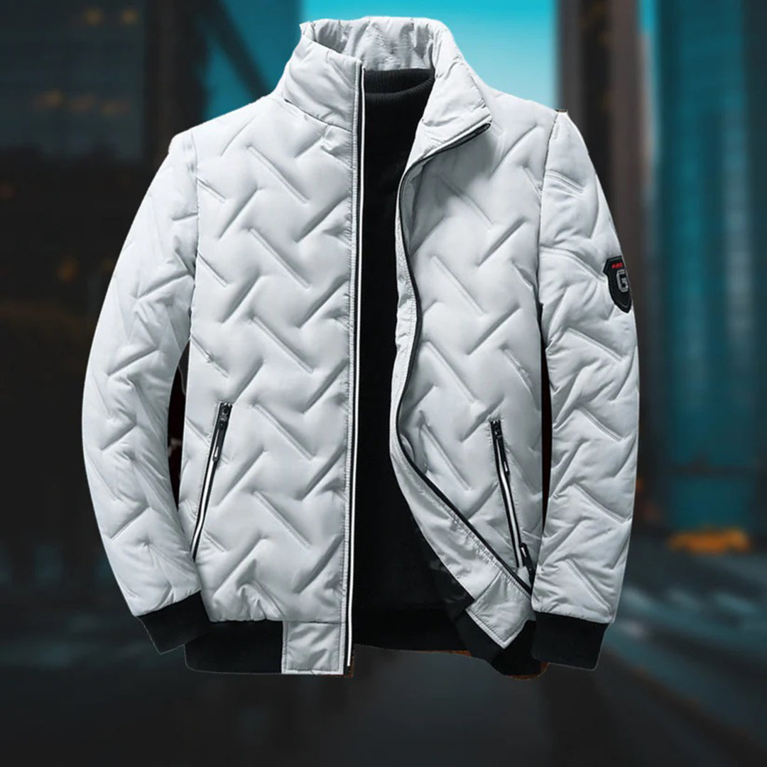 Men’s Quilted Jacket - High Collar - Chevron Stitching - Ribbed Cuffs - Zipped Pockets