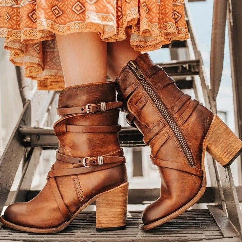 Vintage Women's Leather Boots - Timeless Style, Durable Design, Perfect for All Seasons