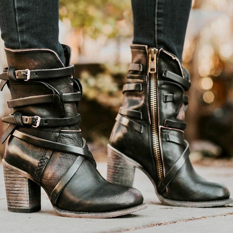 Vintage Women's Leather Boots - Timeless Style, Durable Design, Perfect for All Seasons