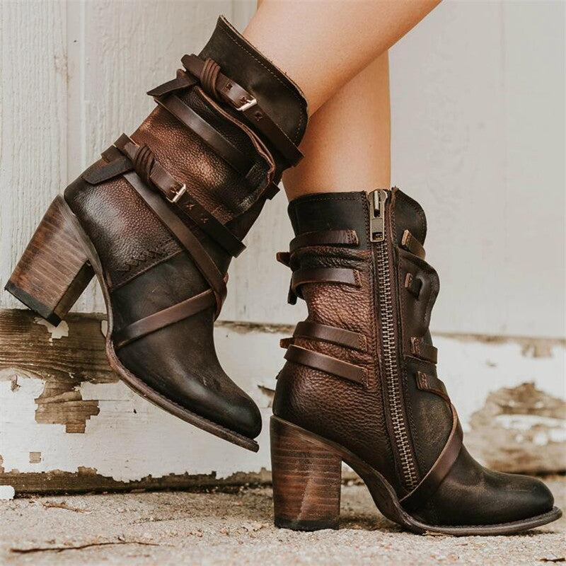 Vintage Women's Leather Boots - Timeless Style, Durable Design, Perfect for All Seasons