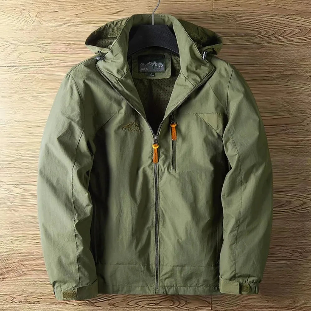Men’s Outdoor Jacket – Waterproof Breathable – Regular Fit – Hooded Zip Front