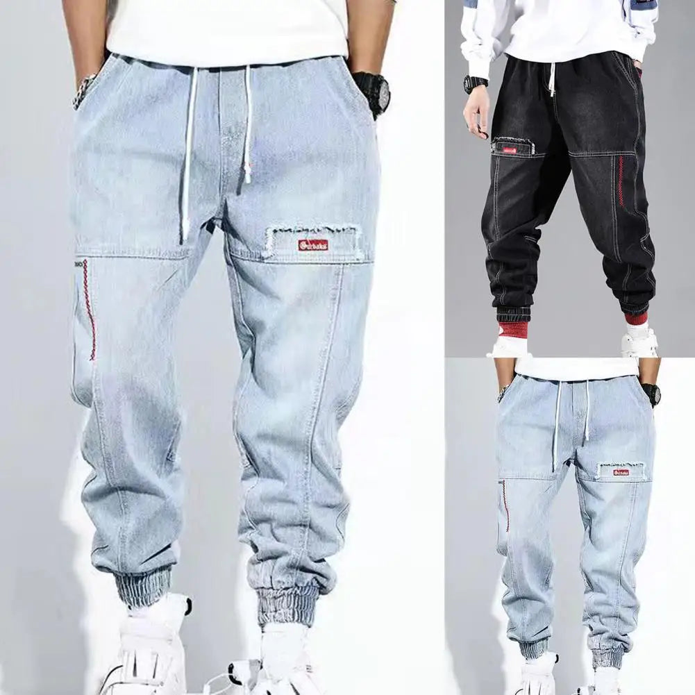 Men’s Cargo Pants – Relaxed Fit – Elastic Cuffs – Durable Denim Feel – Drawstring Waist