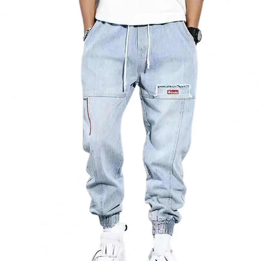 Men’s Cargo Pants – Relaxed Fit – Elastic Cuffs – Durable Denim Feel – Drawstring Waist