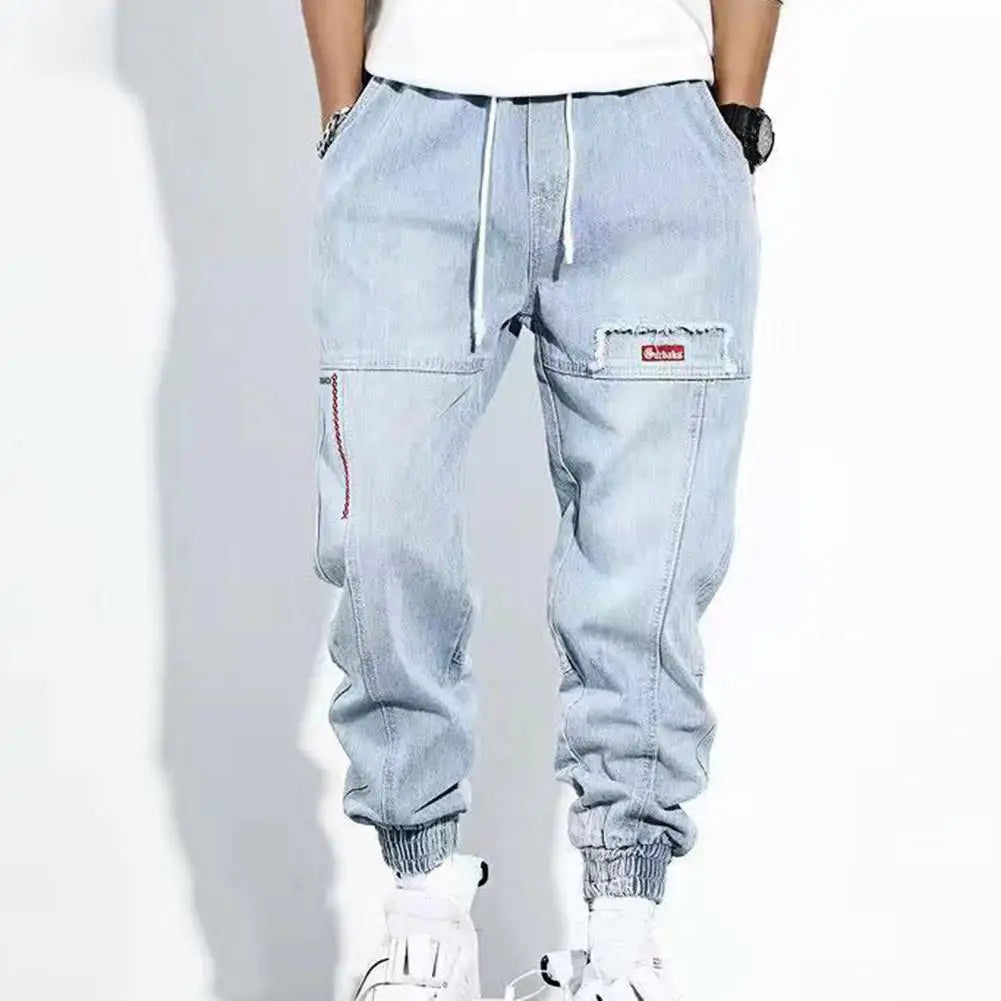 Men’s Cargo Pants – Relaxed Fit – Elastic Cuffs – Durable Denim Feel – Drawstring Waist