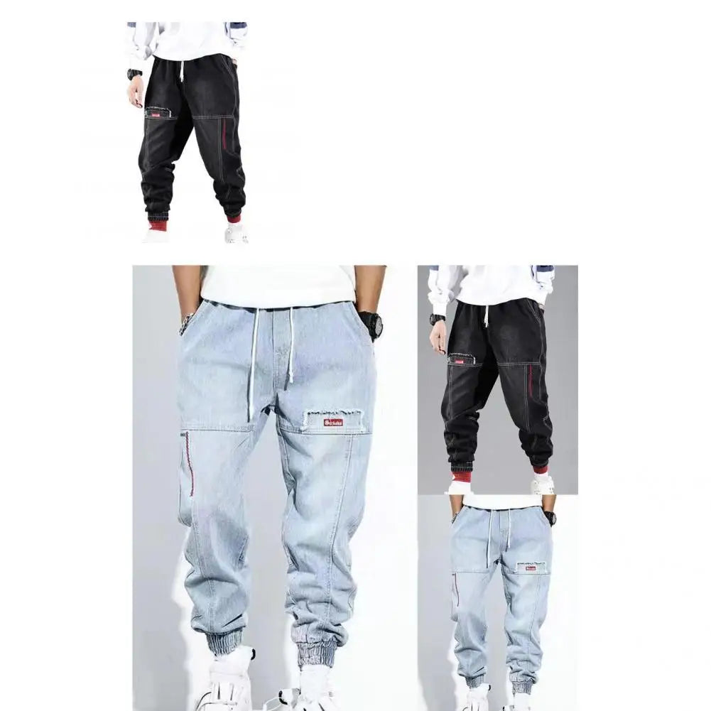 Men’s Cargo Pants – Relaxed Fit – Elastic Cuffs – Durable Denim Feel – Drawstring Waist