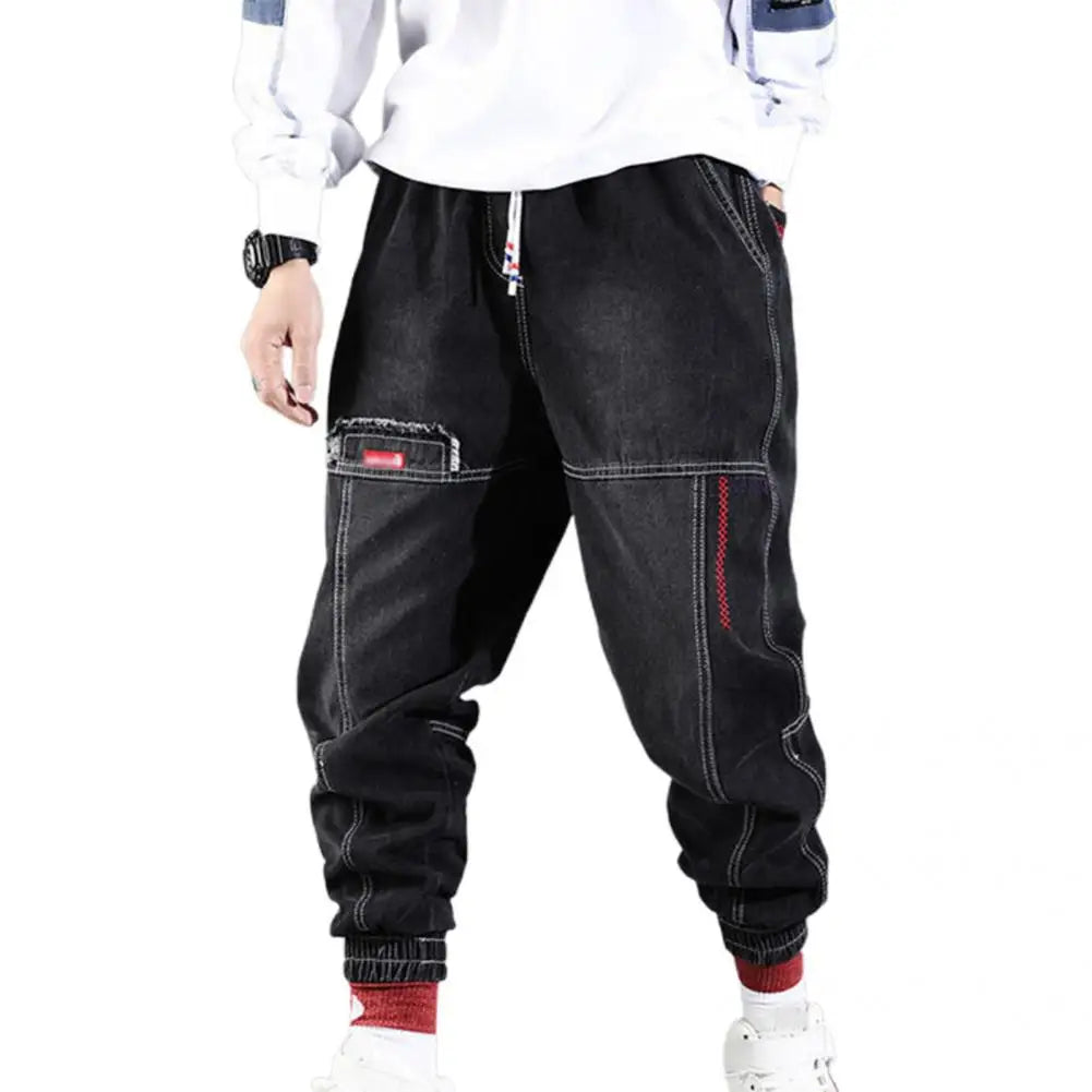 Men’s Cargo Pants – Relaxed Fit – Elastic Cuffs – Durable Denim Feel – Drawstring Waist