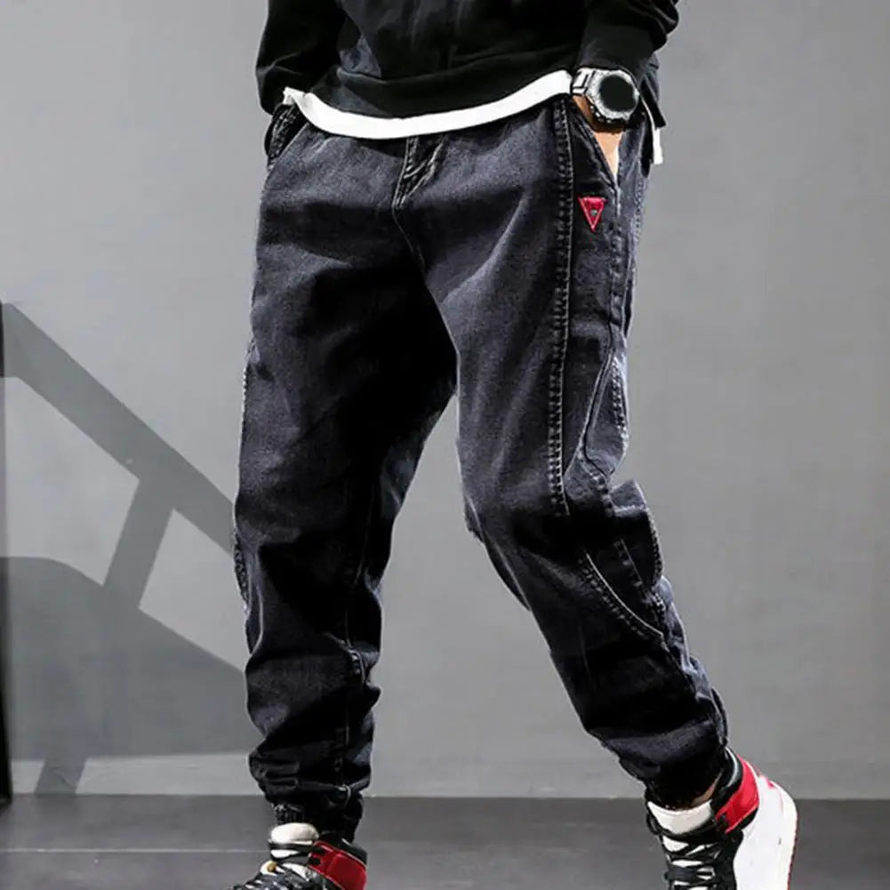 Men’s Cargo Pants – Relaxed Fit – Elastic Cuffs – Durable Denim Feel – Drawstring Waist