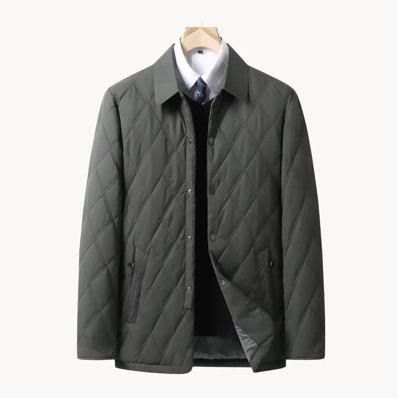 Men’s Quilted Jacket – Regular Fit – Diamond Pattern – Button Front – Hip Length