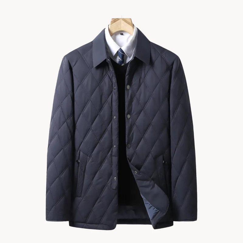 Men’s Quilted Jacket – Regular Fit – Diamond Pattern – Button Front – Hip Length