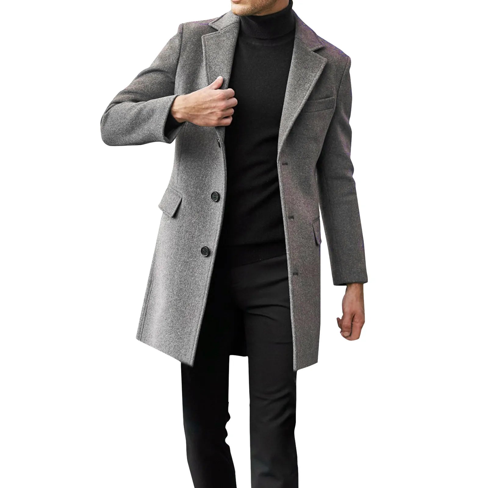 Men's Overcoat - Wool Blend - Slim Fit - Mid-Length Button-Up Classic Style