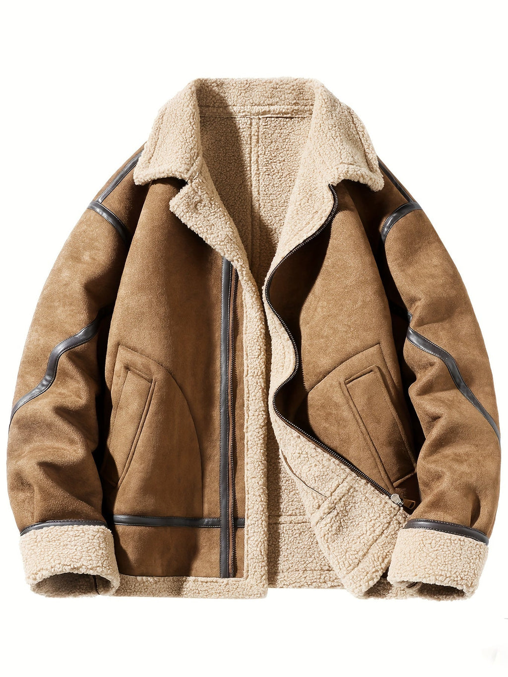 Men’s Suede Leather Jacket – Relaxed Fit – Shearling Lined – Windproof Outerwear