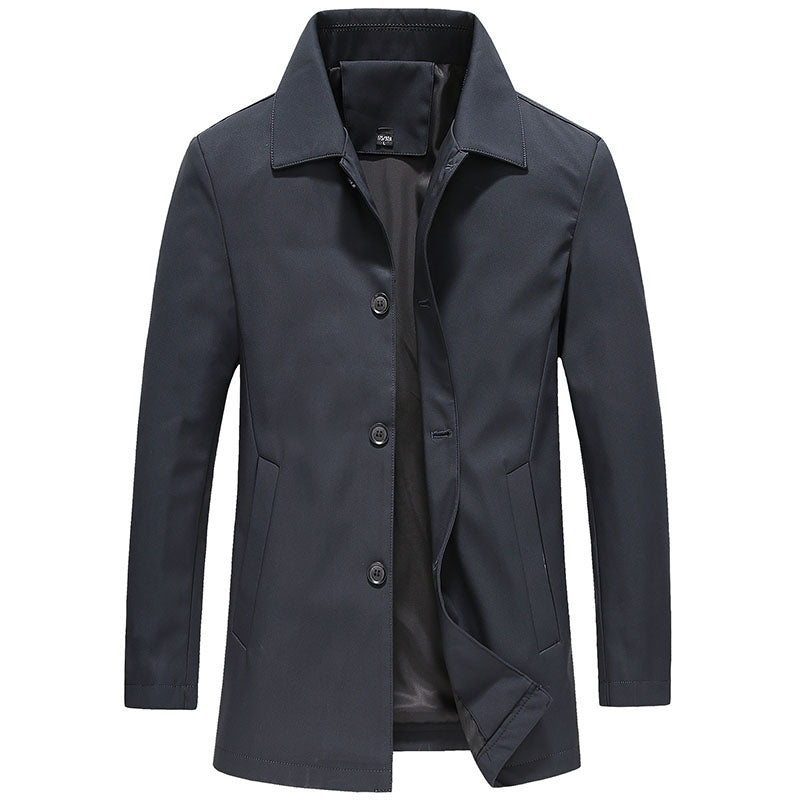 Men’s Trench Coat – Tailored Fit – Cotton Blend – Classic Collar – Button Closure