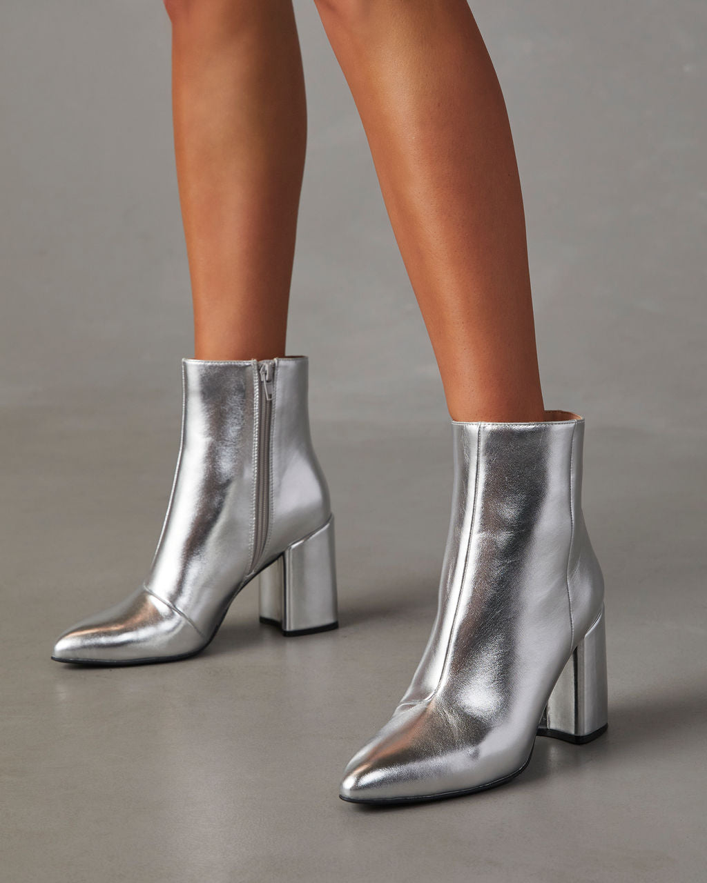 Women's Silver Block Heel Party Boots