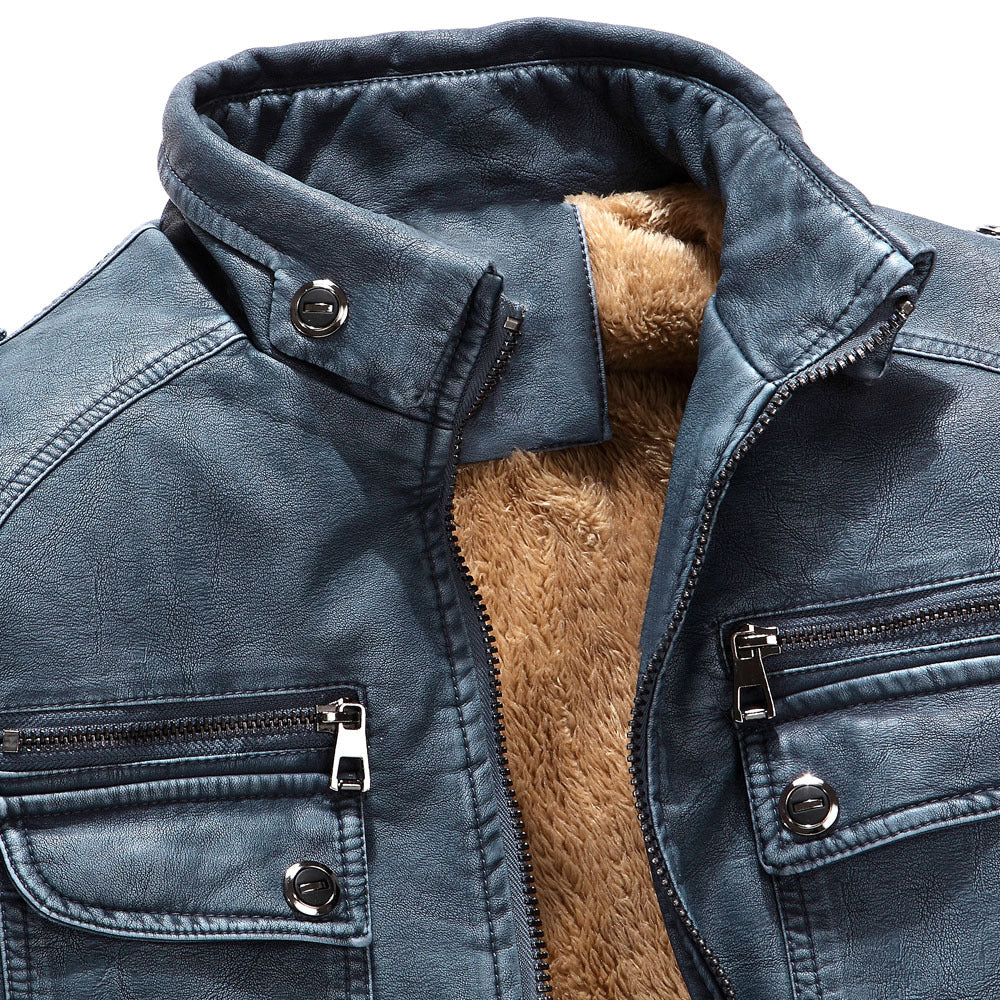 Men’s Biker Jacket – Structured Fit – Faux Leather – Zipped Cuffs – Multiple Pockets