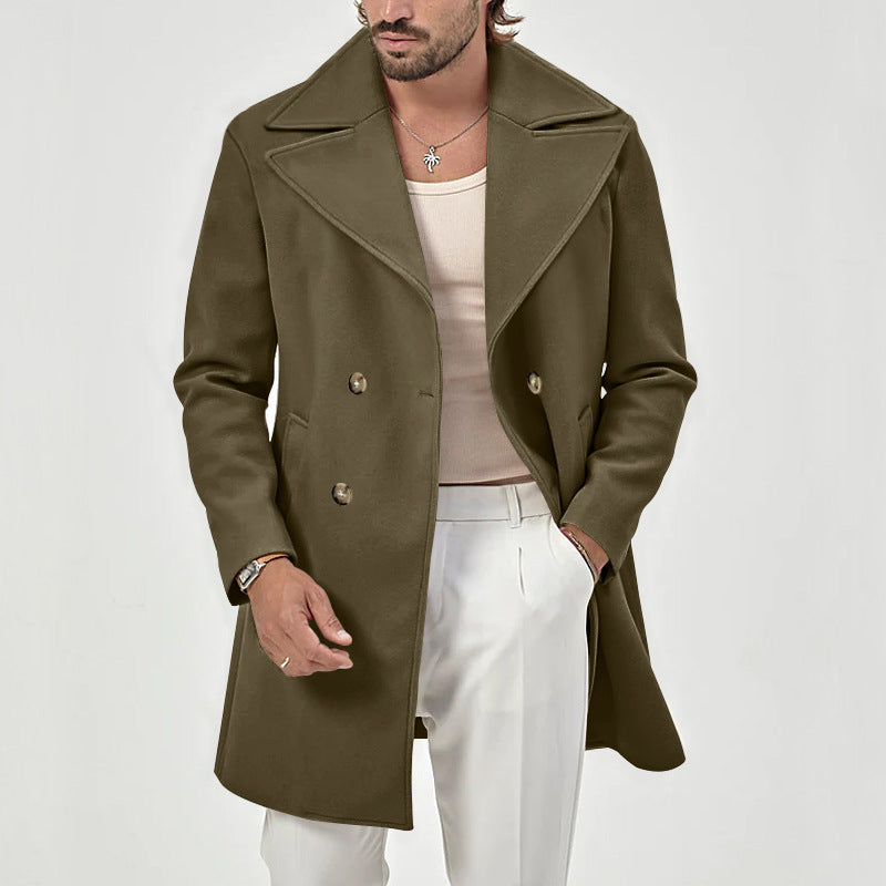 Men’s Wool Coat – Tailored Fit – Double-Breasted – Notched Lapel – Knee Length