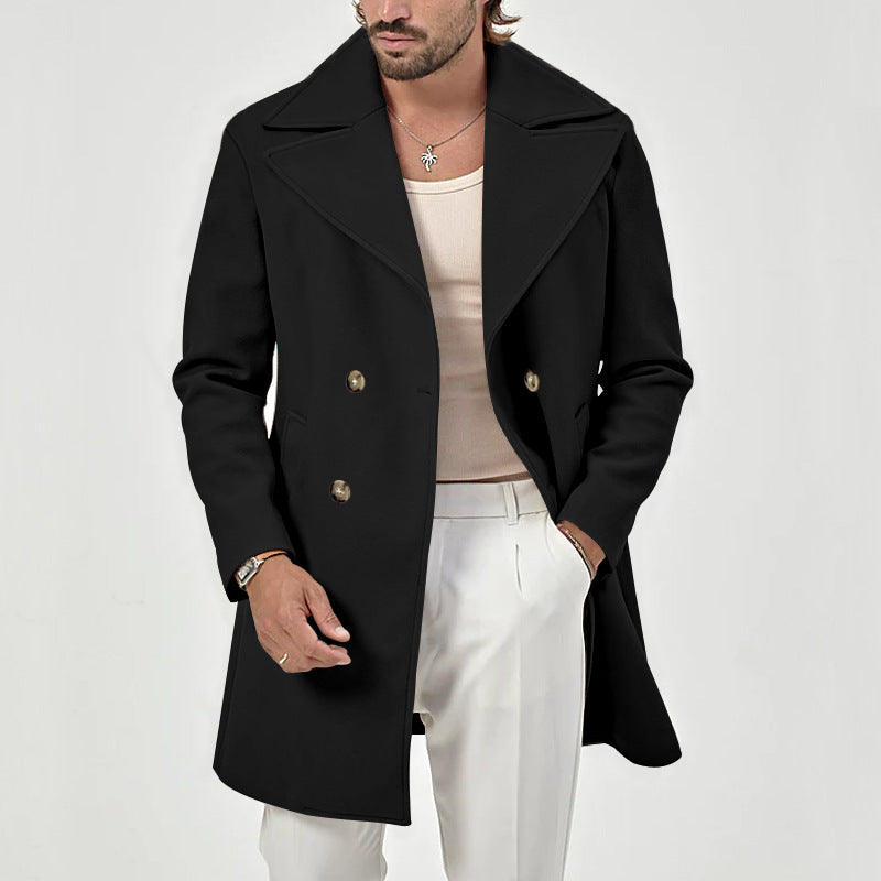 Men’s Wool Coat – Tailored Fit – Double-Breasted – Notched Lapel – Knee Length