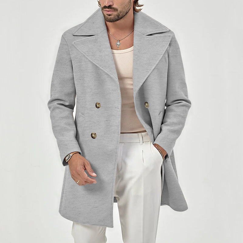 Men’s Wool Coat – Tailored Fit – Double-Breasted – Notched Lapel – Knee Length