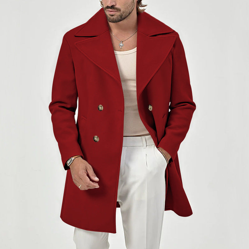 Men’s Wool Coat – Tailored Fit – Double-Breasted – Notched Lapel – Knee Length