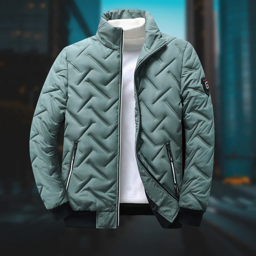 Men’s Quilted Jacket - High Collar - Chevron Stitching - Ribbed Cuffs - Zipped Pockets