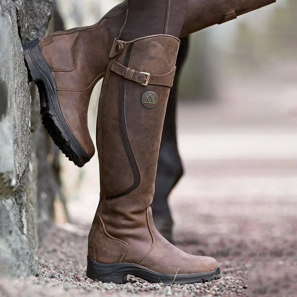 Women’s Knee High Leather Boots – Waterproof – Buckle Strap – Slip-Resistant Sole