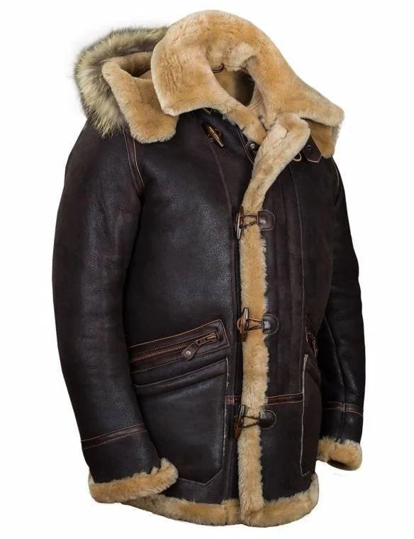 Men’s Hooded Jacket – Leather-Like Finish – Plush Lining – Toggle Closure – Casual Fit