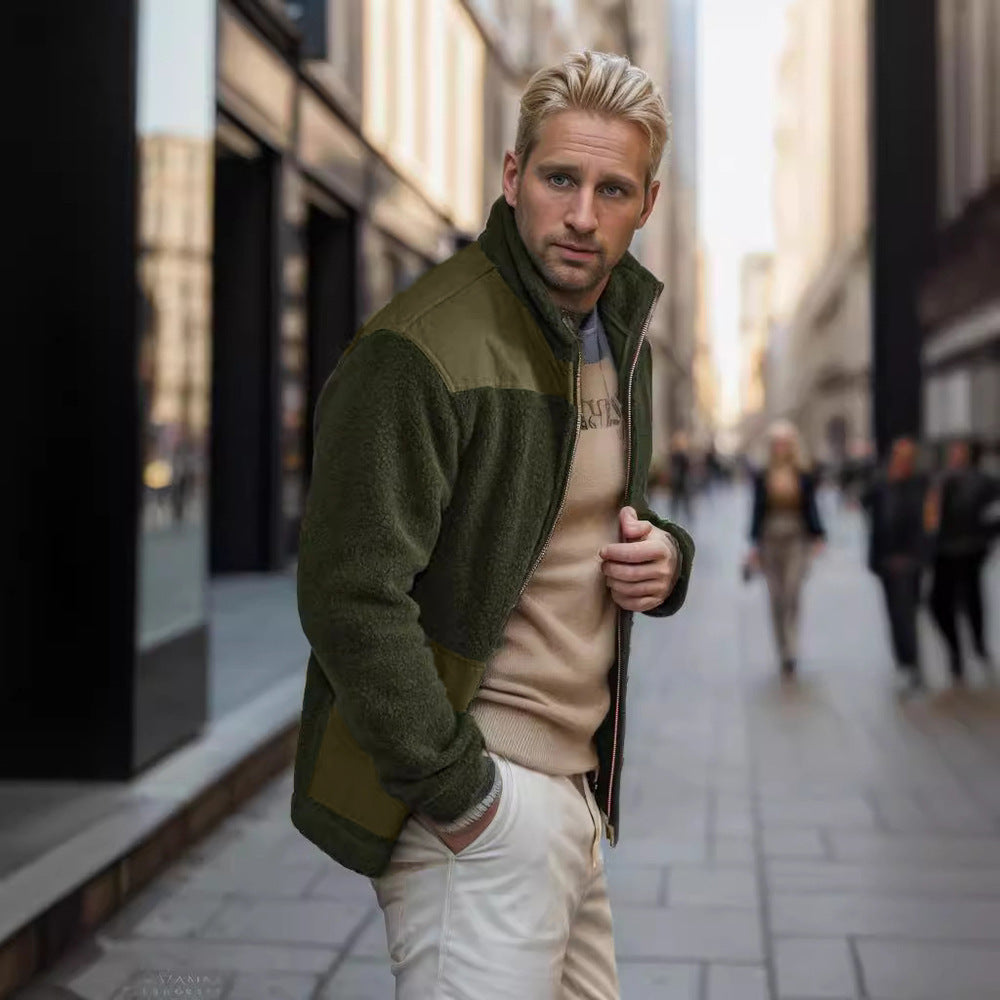 Men’s Stand Collar Coat – Polar Fleece – Regular Fit – Full Zip – Hip Length Casual Layer