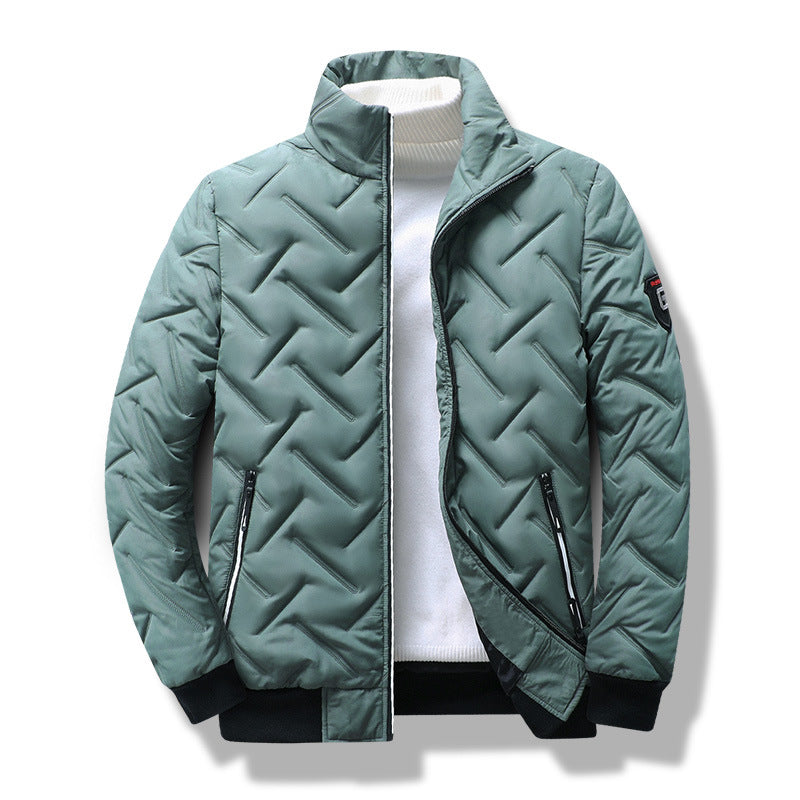 Men’s Quilted Jacket – Slim Fit – Stand Collar – Chevron Stitch – Zippered Pockets