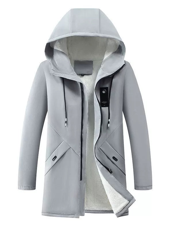 Men’s Hooded Jacket – Fleece Lined – Windproof Mid-Length – Casual Outerwear