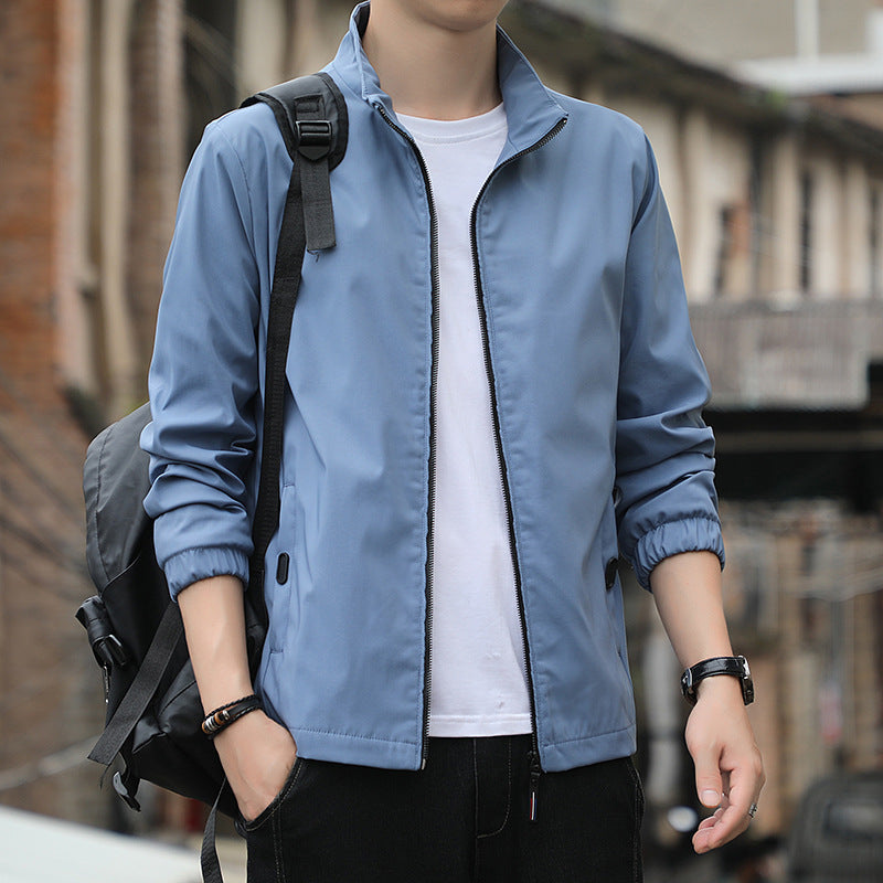 Men’s Casual Jacket – Slim Fit – Stand Collar – Zip Front – Lightweight Breathable