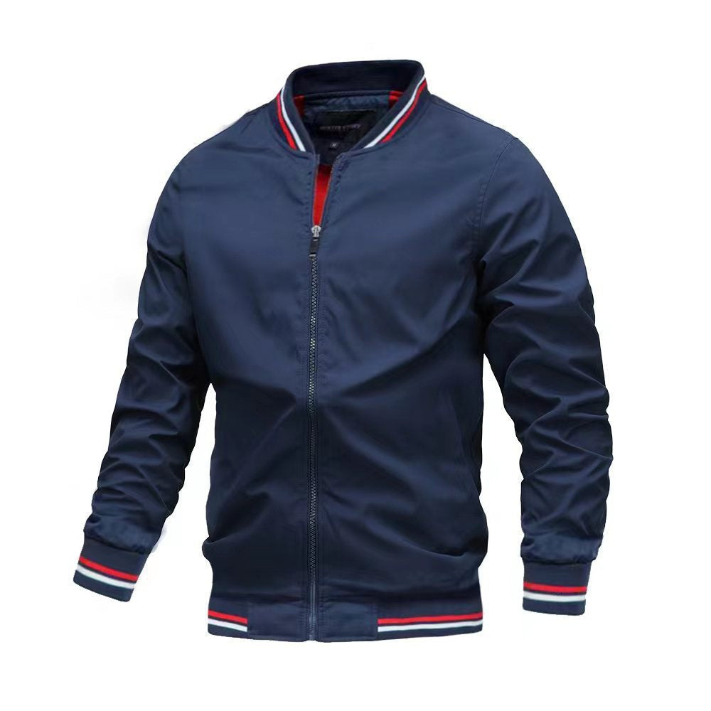 Men’s Casual Jacket – Slim Fit – Stand Collar – Ribbed Trim – Zip Front Closure