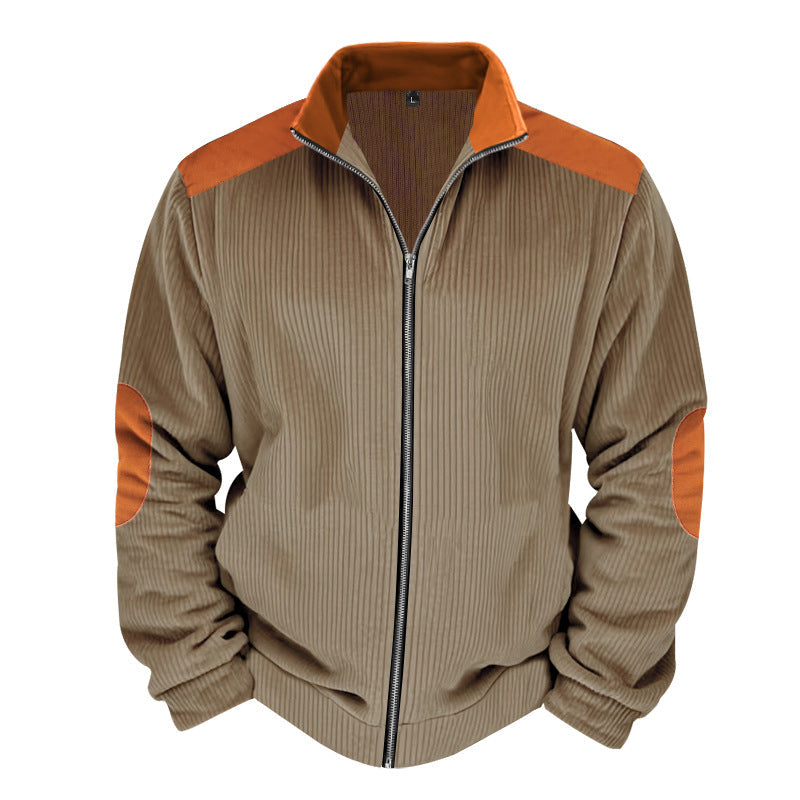 Men’s Quilted Jacket – Regular Fit – Zipper Front – Contrast Sleeves and Elbow Patches