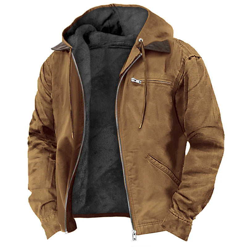 Men’s Hooded Jacket – Fleece Lined – Relaxed Fit – Zip Front – Canvas Outerwear