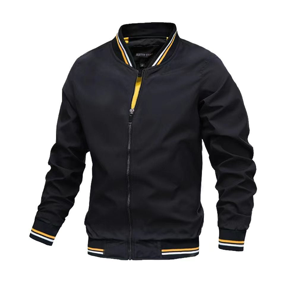 Men’s Casual Jacket – Slim Fit – Stand Collar – Ribbed Trim – Zip Front Closure