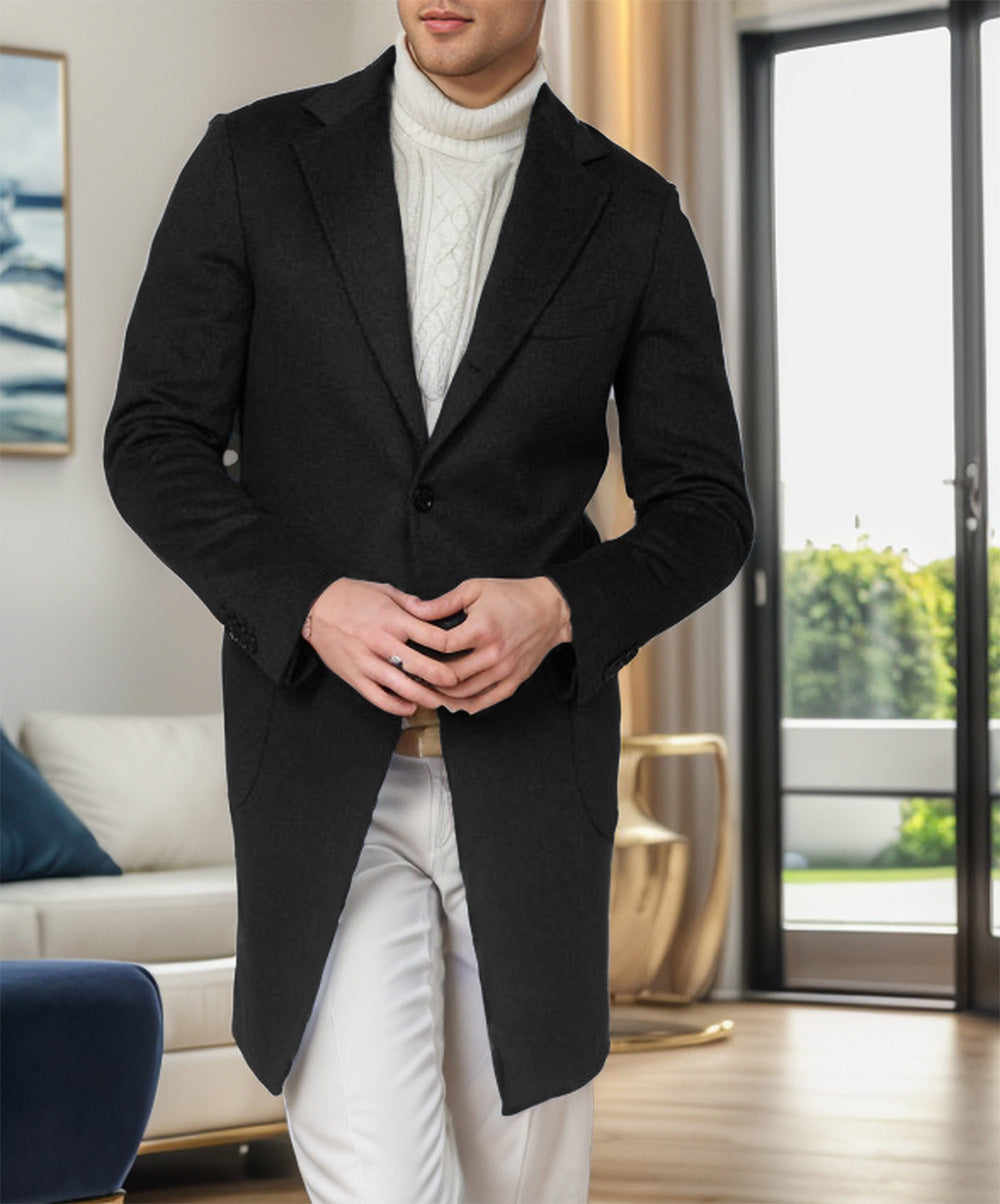 Men’s Overcoat – Tailored Fit – Wool Blend – Mid-Length Single-Breasted Formal Style