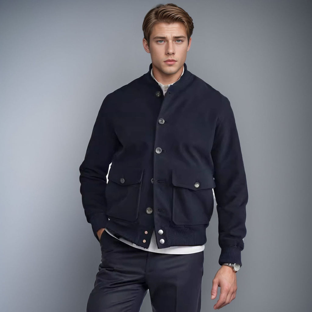 Men’s Jacket – Wool – Structured Fit – Button Down – Ribbed Trim – Hip Length