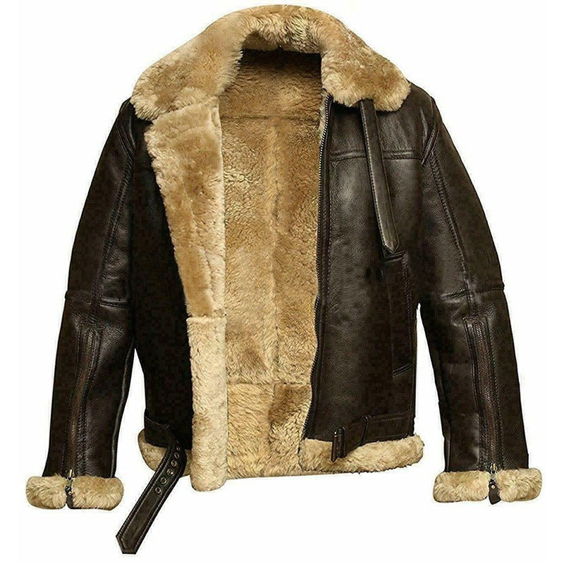 Men’s PU Leather Coat – Structured Fit – Plush Lined – High Collar – Buckle Neck
