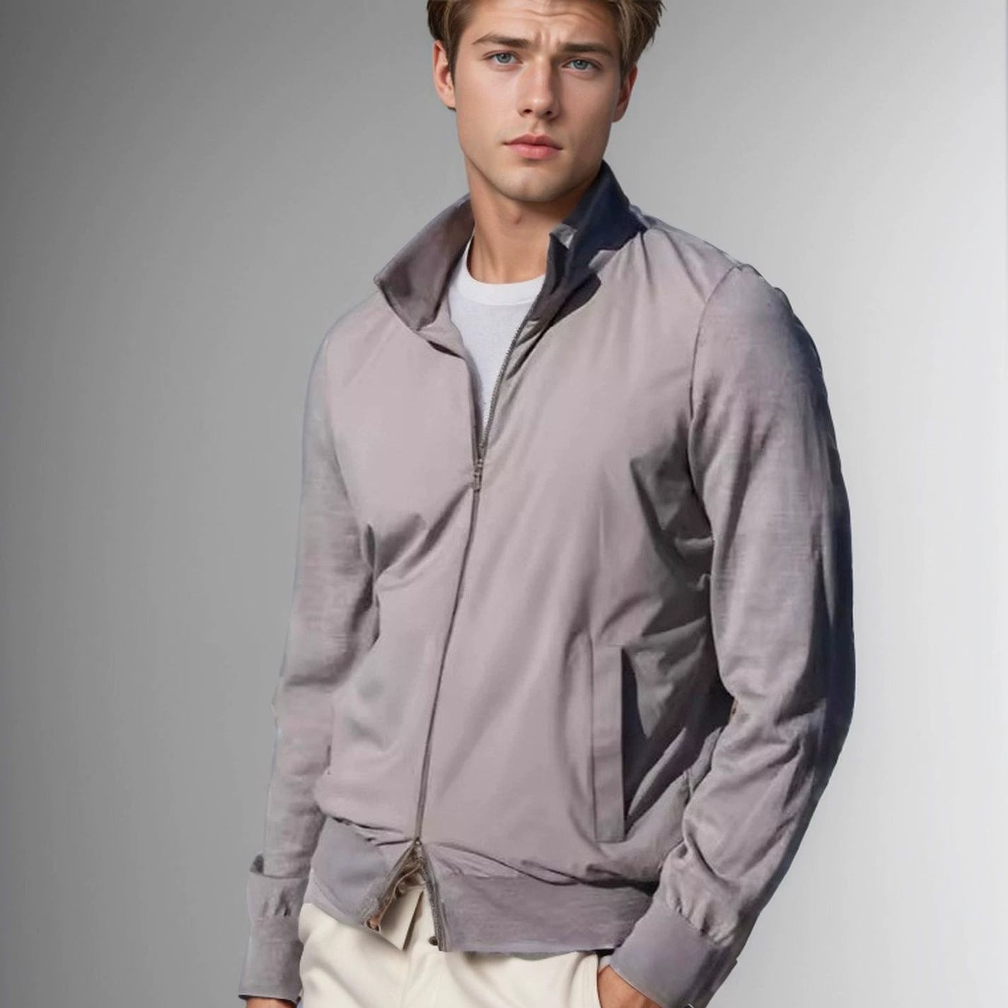Men’s Outer Jacket – Slim Fit – High Collar – Ribbed Cuffs – Zip Front – Wind Resistant