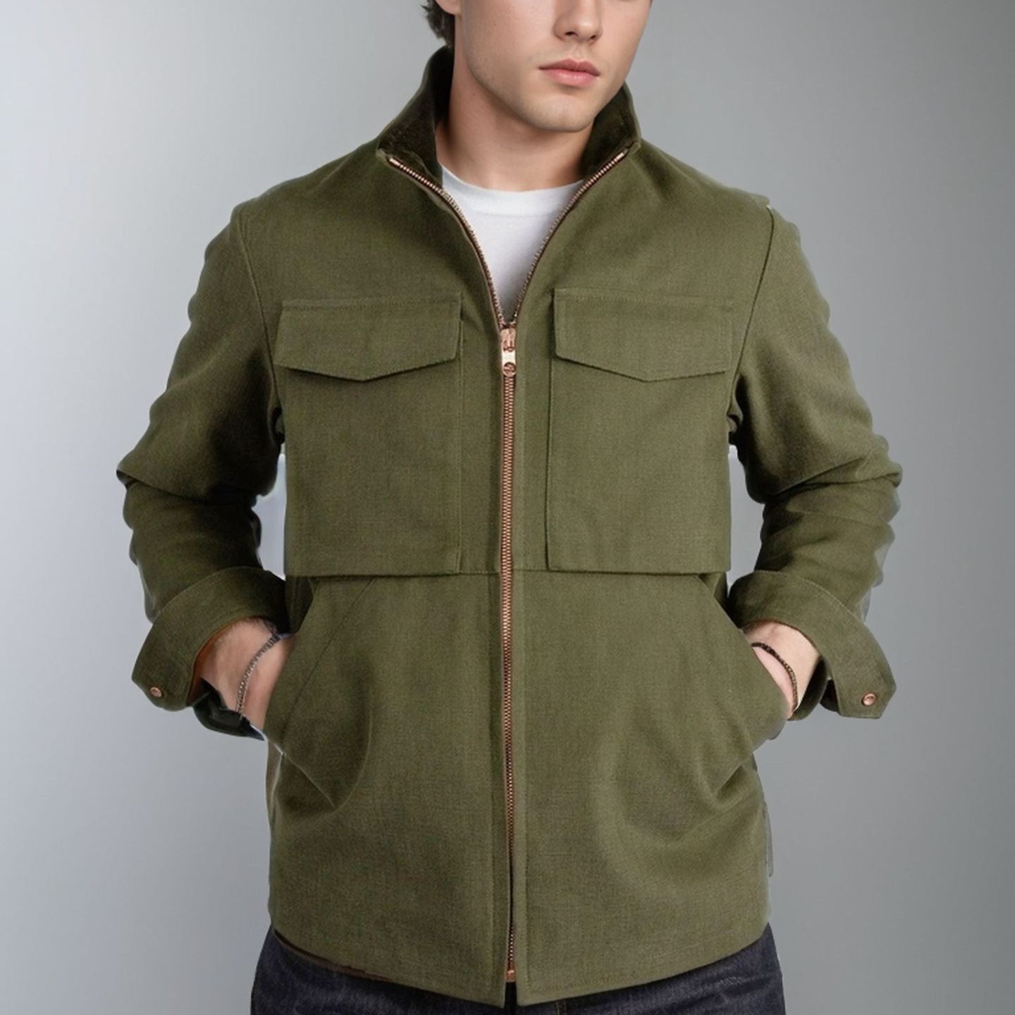 Men’s Workwear Jacket – Cotton – Structured Fit – Zip Front – Utility Pockets
