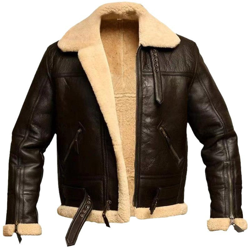 Men’s PU Leather Coat – Structured Fit – Plush Lined – High Collar – Buckle Neck