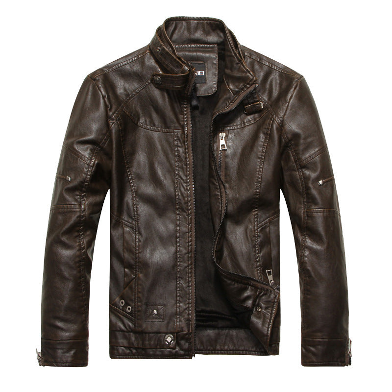 Men’s Biker Jacket – Slim Fit PU Leather – Asymmetrical Zip – Stand Collar – Lined