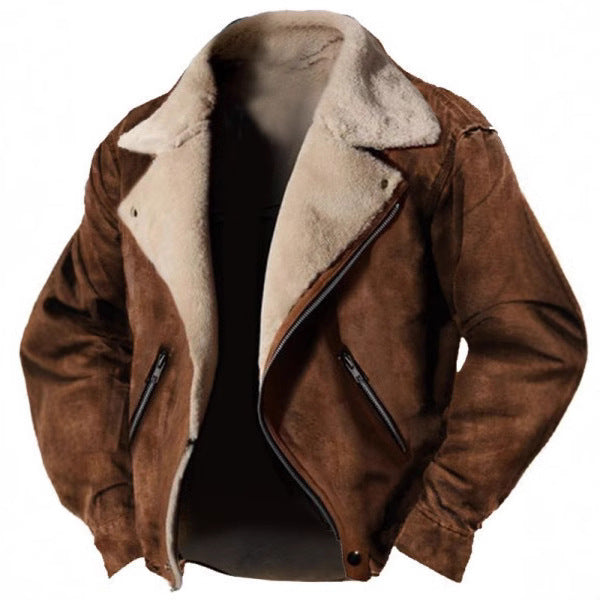 Men’s Suede Jacket – Shearling Lined – Structured Fit – Retro Lapel – Zipper Closure